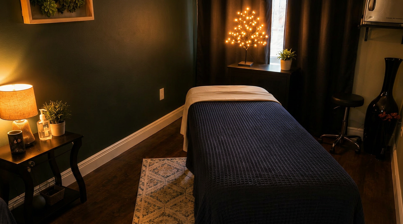 Serene candlelit solo treatment room